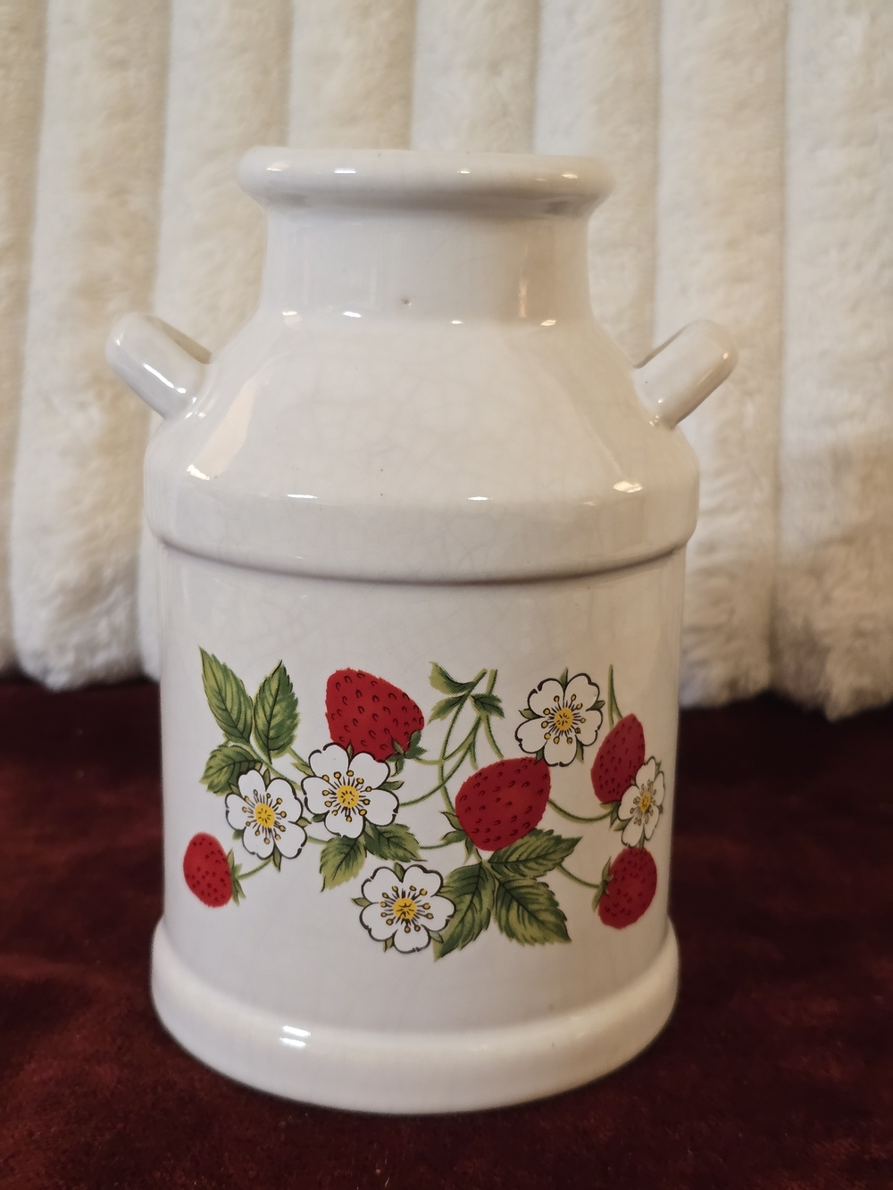 Vintage Sheffield "Strawberries 'n Cream" Stoneware Milk Can Canister -Base Only